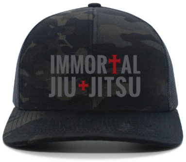 Trucker Hat: Full Logo on Black, Direct Embroidery